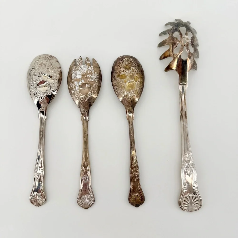 Vintage Ornate Silver Plate 4pc Serving Set - Pasta & Salad - Freshly Polished!